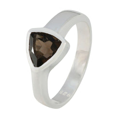 Siti artisan brown solitaire ring with triangular brown stone set in polished silver band