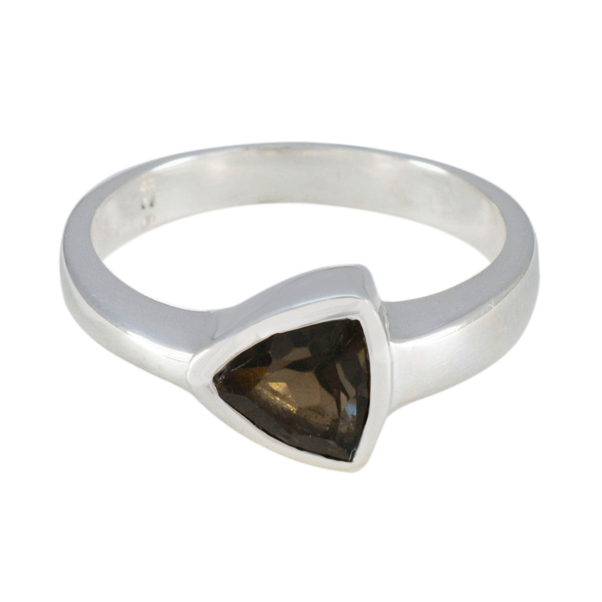 Siti artisan brown solitaire ring featuring a triangular brown gemstone set in a sleek silver band
