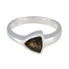Siti artisan brown solitaire ring featuring a triangular brown gemstone set in a sleek silver band