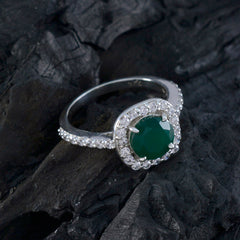 Dewi Artisan Green Gemstone Ring with Diamond Halo
