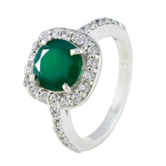 Dewi Artisan Green Gemstone Ring with Diamond Halo