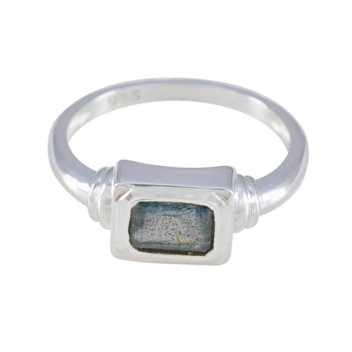 Clara Artisan Grey Solitaire Ring in Sterling Silver Labradorite Gray