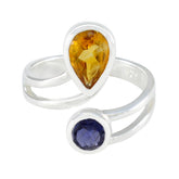 Ines artisan multicolor toi et moi ring with pear-shaped yellow and round blue gemstones in silver band