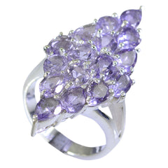 Natcha purple gemstone cocktail ring with clustered pear and round purple stones set in sterling silver