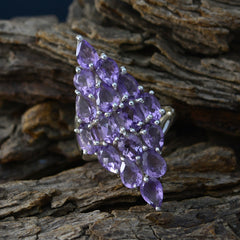 Natcha silver cluster purple gemstone cocktail ring with marquise cut stones in elongated design