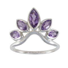 Ella purple gemstone crown ring in sterling silver with five marquise amethyst stones like a tiara