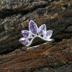 Ella purple gemstone crown ring in sterling silver with five marquise purple stones crown motif