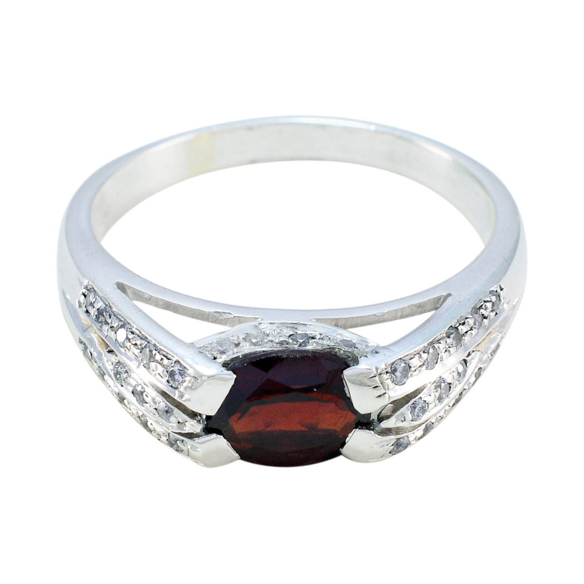 Pilar Artisan Red Gemstone Ring with Silver Setting Garnet Red