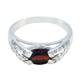 Pilar Artisan Red Gemstone Ring with Silver Setting Garnet Red
