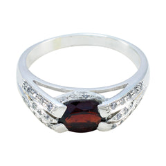 Pilar Artisan Red Gemstone Ring with Silver Setting Garnet Red