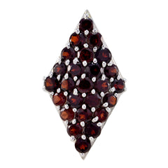 Natcha red gemstone statement ring diamond cluster with multiple round garnet stones in silver setting