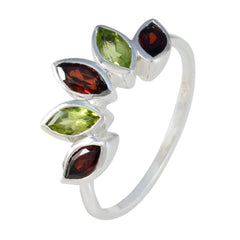 Hyejin silver multicolor gemstone crown ring with marquise green peridot and red garnet stones