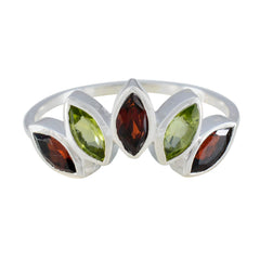 Hyejin multicolor gemstone crown ring sterling silver band with marquise garnet and peridot stones