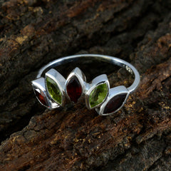 Hyejin silver ring with marquise red and green gemstones forming a delicate multicolor gemstone crown ring for everyday wear