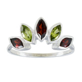 multicolor gemstone crown ring sterling silver band with five marquise red and green stones