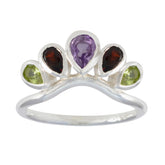Meera multicolor gemstone penta ring sterling silver crown style with pear cut amethyst garnet peridot