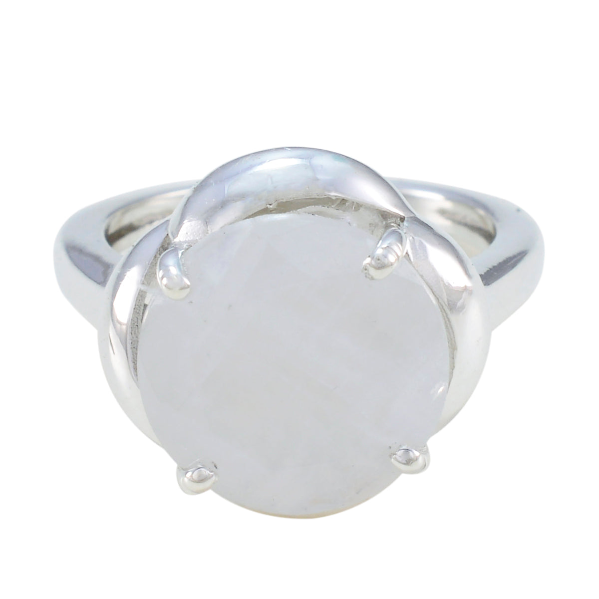Liyana White Solitaire Ring India Sterling Silver Rainbow Moonstone White