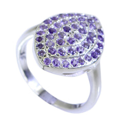Priya abstract purple gemstone ring with spiral pave of small amethyst stones on sterling silver band