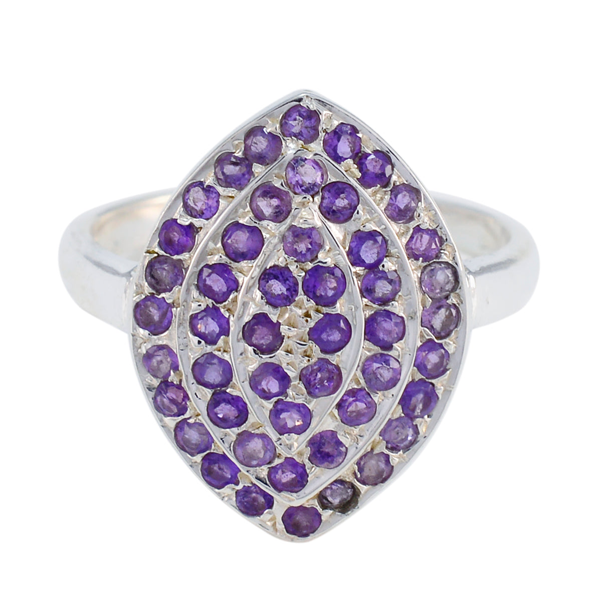 Priya abstract purple gemstone ring silver marquise pave amethyst cluster design