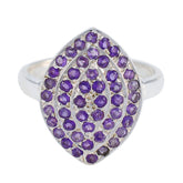 Priya abstract purple gemstone ring silver marquise pave amethyst cluster design