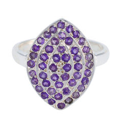 Priya abstract purple gemstone ring silver marquise pave amethyst cluster design