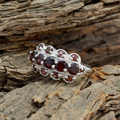 Sophia red gemstone statement ring in sterling silver with multiple round garnets and milgrain detail