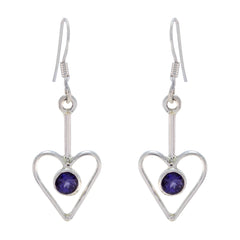 Audrey Blue Dangle Earrings with Heart Design Iolite Blue Dangle