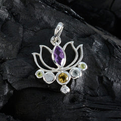 Audrey Rope Pendant Necklace with Gemstone Lotus Design