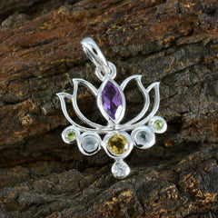 Audrey Rope Pendant Necklace with Gemstone Lotus Design
