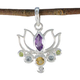 Audrey Rope Pendant Necklace with Gemstone Lotus Design Multi Stone multicolor Multicolor