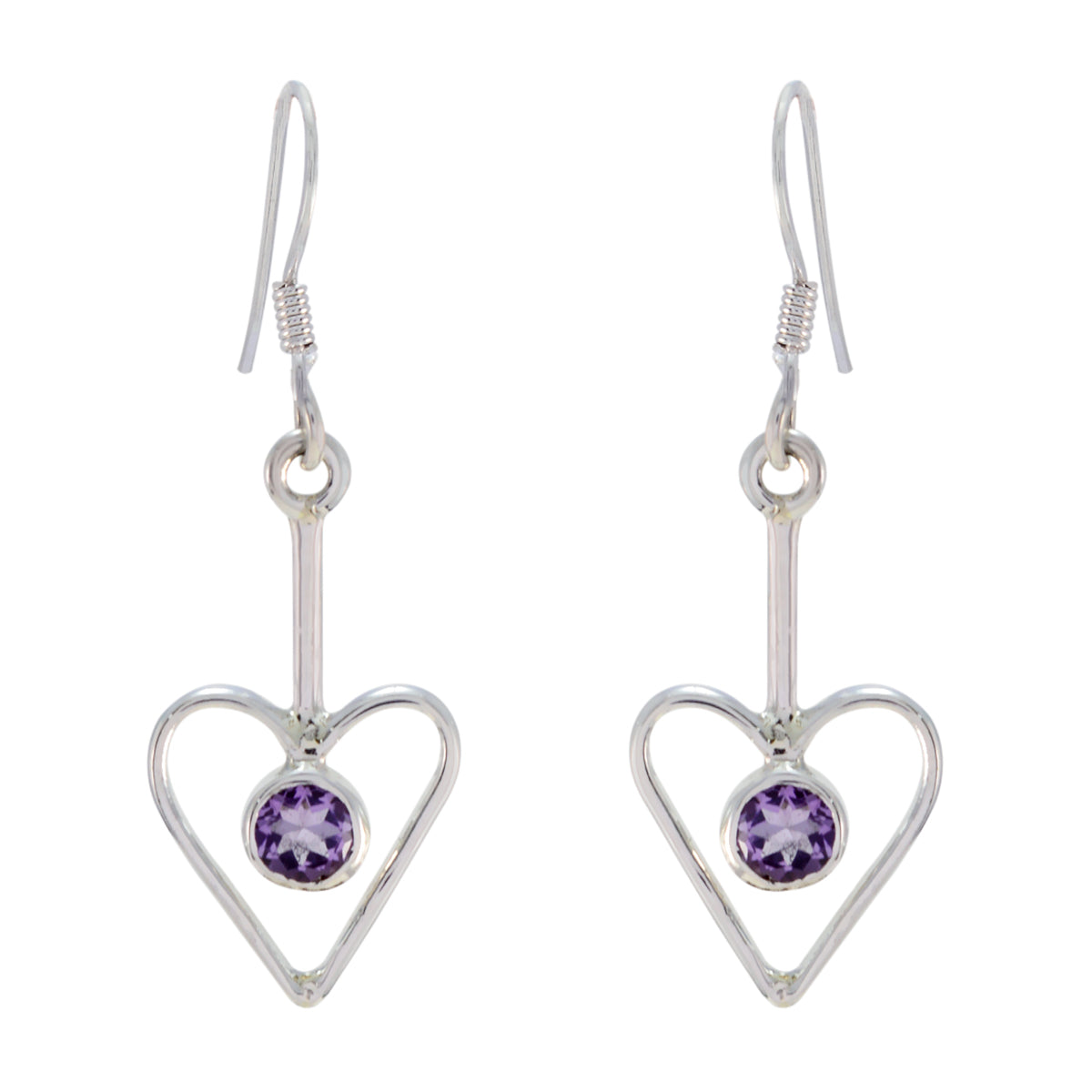 Autumn Purple Dangle Earrings - Heart Design Amethyst Purple Dangle