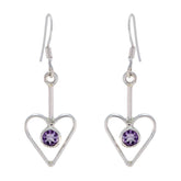 Autumn Purple Dangle Earrings - Heart Design Amethyst Purple Dangle