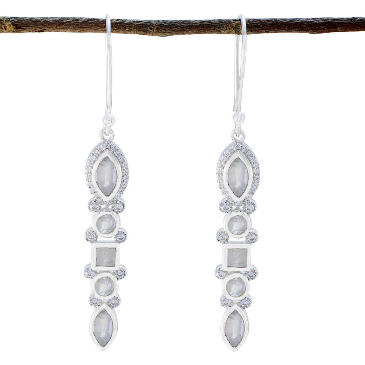 Autumn White Dangle Earrings for Elegant Looks Rainbow Moonstone White Dangle
