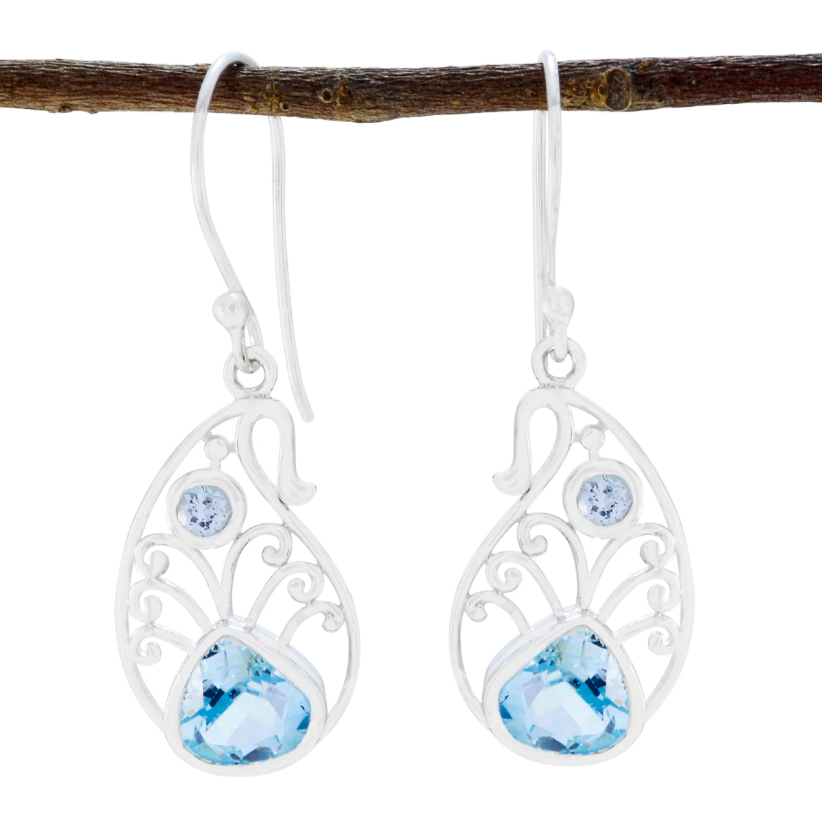 Ava Blue Dangle Earrings with Elegant Design Blue topaz Blue Dangle