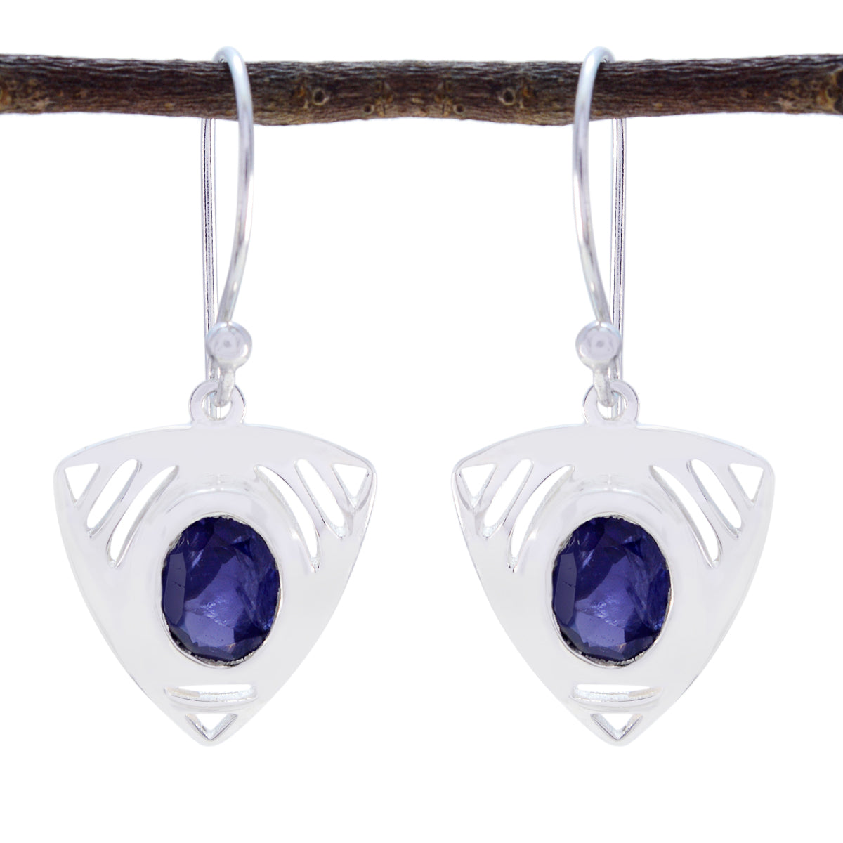 Ava Blue Solitaire Earrings - Elegant Silver Design Iolite Blue Dangle