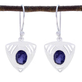 Ava Blue Solitaire Earrings - Elegant Silver Design Iolite Blue Dangle