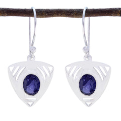Ava Blue Solitaire Earrings - Elegant Silver Design Iolite Blue Dangle