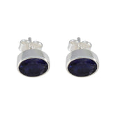 Ava Blue Solitaire Earrings for Everyday Glam Iolite Blue Stud