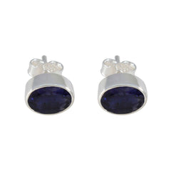 Ava Blue Solitaire Earrings for Everyday Glam Iolite Blue Stud