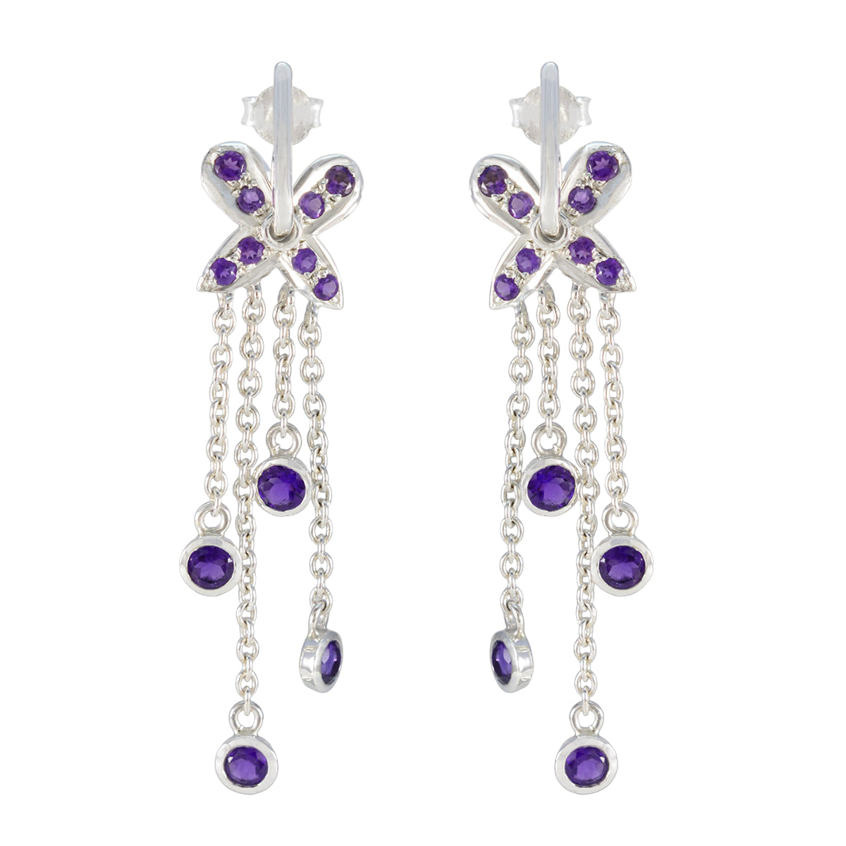 Ava Purple Stud Earrings with Dazzling Chain Design Amethyst Purple Stud