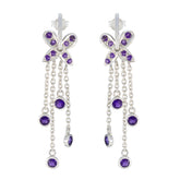 Ava Purple Stud Earrings with Dazzling Chain Design Amethyst Purple Stud