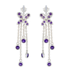 Ava Purple Stud Earrings with Dazzling Chain Design Amethyst Purple Stud