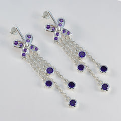 Ava Purple Stud Earrings with Dazzling Chain Design