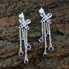 Ava Purple Stud Earrings with Dazzling Chain Design
