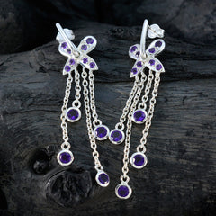 Ava Purple Stud Earrings with Dazzling Chain Design