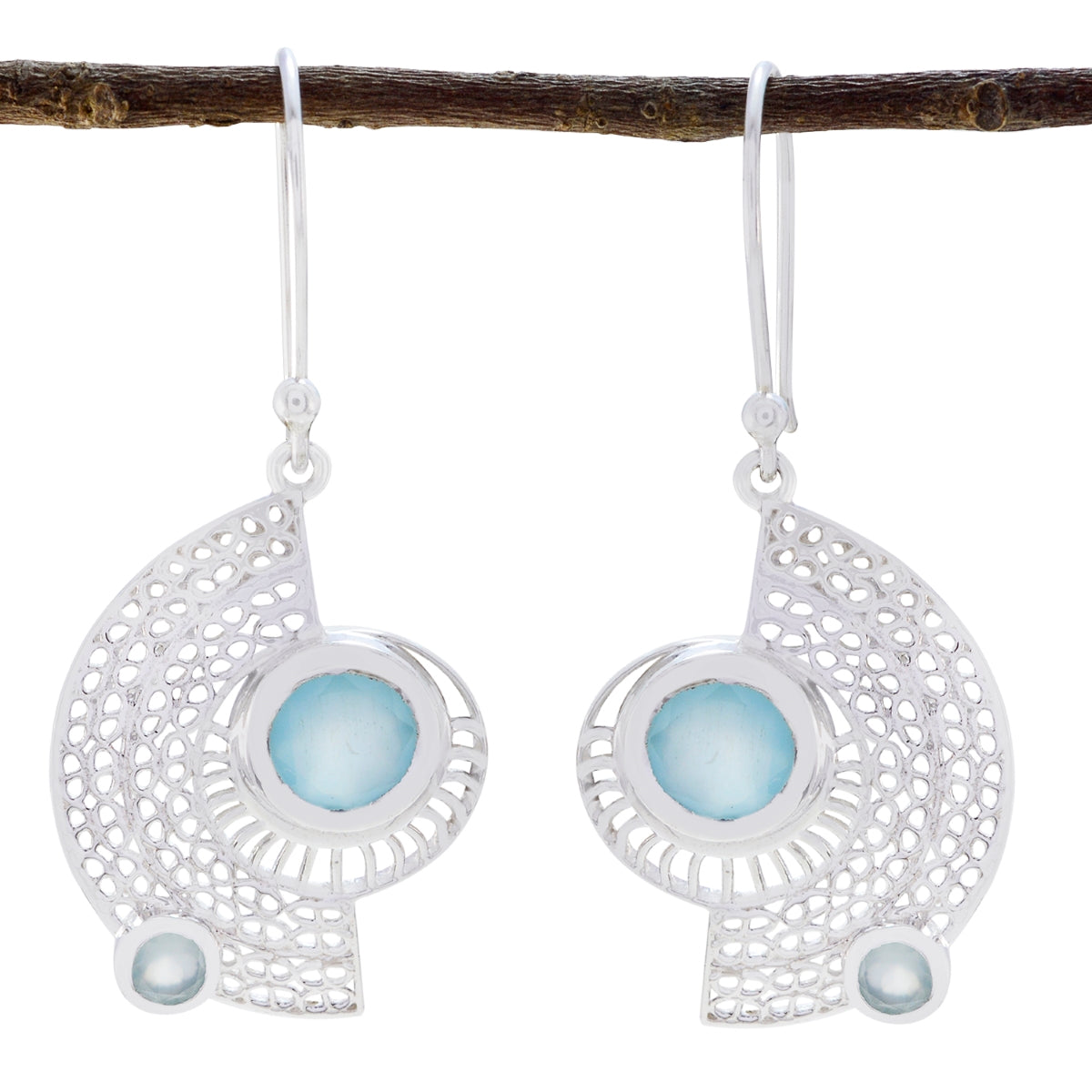 Ayaka Aqua Earrings - Elegant Silver Fashion Jewelry Aqua Chalcedony Green Dangle