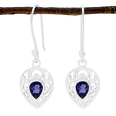 Bianca Blue Solitaire Earrings - Elegant Silver Design Iolite Blue Dangle