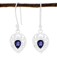 Bianca Blue Solitaire Earrings - Elegant Silver Design Iolite Blue Dangle