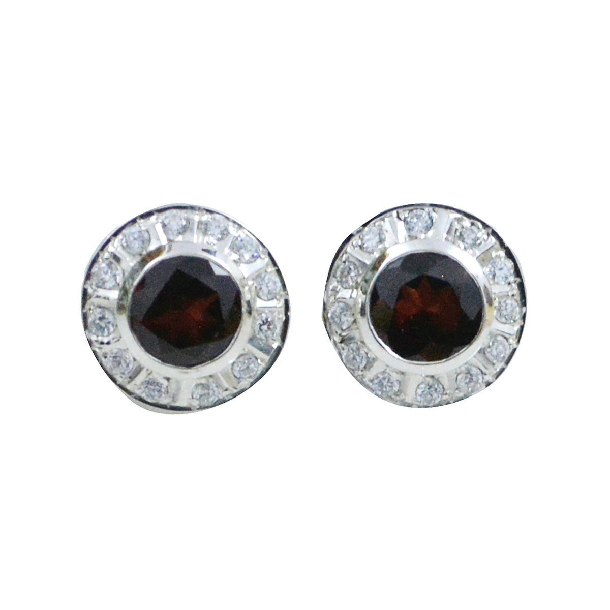 Bianca Red Stud Earrings with Sparkling Accents Garnet Red Stud