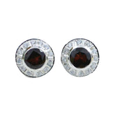 Bianca Red Stud Earrings with Sparkling Accents Garnet Red Stud